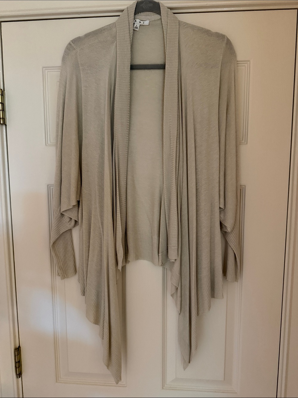 CAbi Draped Open-Front Cardigan in Light Beige. Sz large. Never worn.